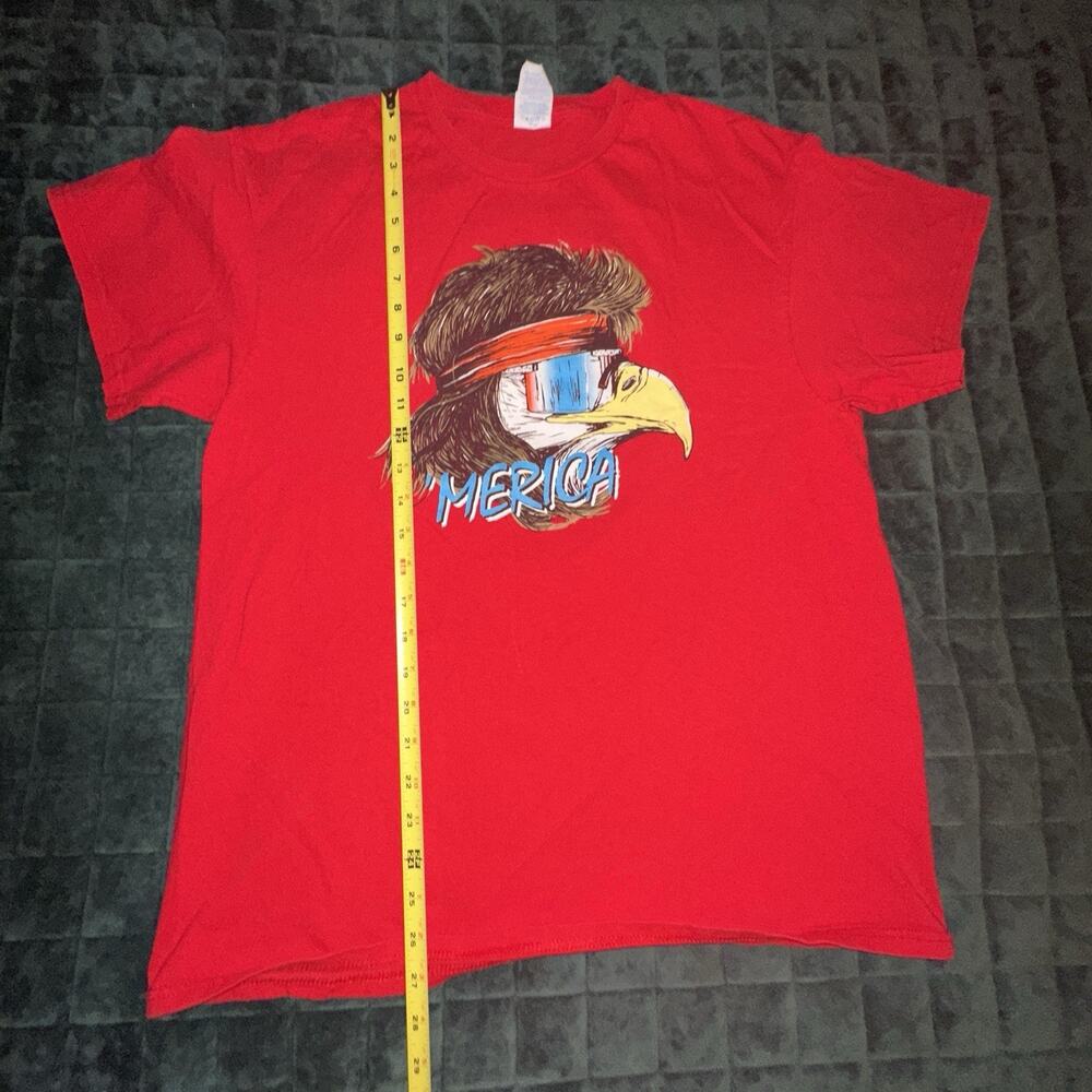 America Shirt Red Bald Eagle Rocking a Mullet Sunglasses USA Merica - Large - Picture 2 of 5